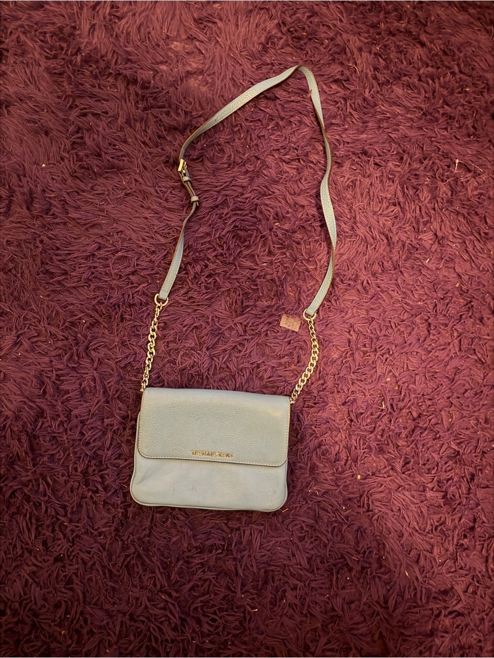 Michael Kors Gray Leather Crossbody with Gold Chain Strap